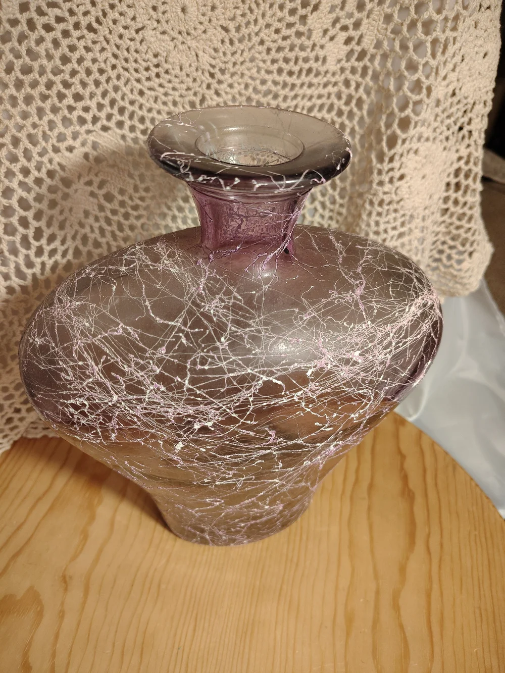 Handblown Purple Art Glass Vase with White Veining /Spain